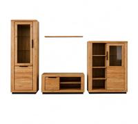 PEGANE Ensemble Salon de 4 pièces Meuble TV, vitrine Haute et vaisselier étagère Coloris chêne Massif