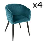 Pegane Fauteuil de repas en velours - Bleu canard