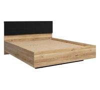 PEGANE Lit 160x200 sans sommier avec tête de lit rembourée Coloris Chêne mauvella/chêne Tegola - Longueur 206 x Profondeur 165 x Hauteur 98,5 cm