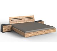 PEGANE Lit Adulte Double 160 x 200 + 2 chevets Coloris Effet Bois - Longueur 169 x Profondeur 210 x Hauteur 81 cm