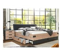 Pegane Lit adulte double + 2 chevets - 160x200 cm - Chêne/Gris foncé