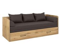 PEGANE Lit canapé Convertible 80-160x200 cm Coloris Chêne wotan avec Coffre de Rangement, Matelas et 3 oreillers Gris Anthracite - Longueur 200,5 x Profondeur 79/154 x Hauteur 73 cm