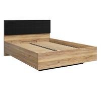 PEGANE Lit Coffre 140x200 avec sommier et tête de lit rembourée Coloris Chêne mauvella/chêne Tegola - Longueur 206 x Profondeur 145 x Hauteur 98,5 cm