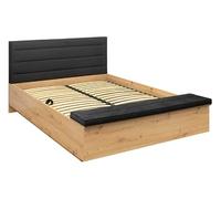 PEGANE Lit Coffre Adulte 140 x 200 cm avec sommier relevable Coloris Chêne Artisan/Noir - Longueur 242,5 x Profondeur 167 x Hauteur 48,5-100,5 cm