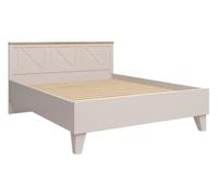 PEGANE Lit Double 160x200 cm sans sommier Coloris Cachemire/Chêne mauvella - Longueur 205 x Profondeur 165 x Hauteur 46,5-97 cm
