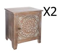 Pegane Lot de 2 chevets porte en bois - Marron