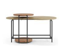 Pegane Lot de 2 tables basses salon - Chêne et terracotta