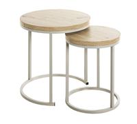 Pegane Lot de 2 tables d'appoint rondes - Gris chêne clair