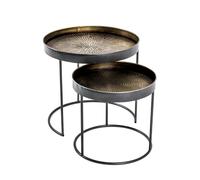 Pegane Lot de 2 tables d'appoint rondes - Noir/cuivre