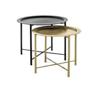 Pegane Lot de 2 tables d'appoint rondes - Noir et or