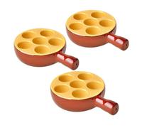 PEGANE Lot de 3 poêlons à escargots 6 Trous en Porcelaine Plat pour escargots avec poignée,Passe au Four et Lave-Vaisselle - 12 x 3,5 cm