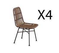 Pegane Lot de 4 chaises rotin marron