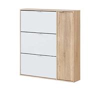 PEGANE Meuble à Chaussures avec 3 abattants et 1 Porte chêne Canadien/Blanc Artic -Hauteur 115 x Longueur 106 x Profondeur 22 cm