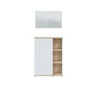 Pegane Meuble à chaussures avec miroir - Blanc chêne