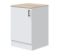 PEGANE - Meuble Bas de Cuisine avec Plan de Travail, 1 Porte Coloris Blanc Brillant/Chêne Canadien - Hauteur 90 x Longueur 60 x Profondeur 60 cm