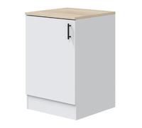 PEGANE - Meuble Bas de Cuisine avec Plan de Travail, 1 Porte Coloris Blanc Brillant/Chêne Canadien - Hauteur 90 x Longueur 60 x Profondeur 60 cm