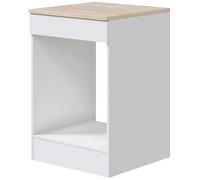 PEGANE - Meuble Bas de Cuisine avec Plan de Travail pour Four Coloris Blanc Brillant/Chêne Canadien - Hauteur 90 x Longueur 60 x Profondeur 60 cm