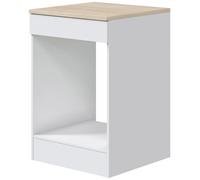 PEGANE - Meuble Bas de Cuisine avec Plan de Travail pour Four Coloris Blanc Brillant/Chêne Canadien - Hauteur 90 x Longueur 60 x Profondeur 60 cm
