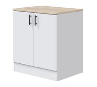 PEGANE Meuble Bas de Cuisine sous évier 2 Portes avec Plan de Travail Coloris Blanc Brillant/chêne Canadien - Hauteur 90 x Longueur 80 x Profondeur 60 cm