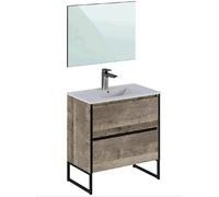 Pegane Meuble de salle de bain 2 tiroirs - Noyer