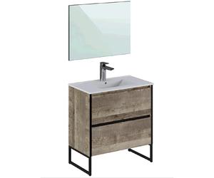 Pegane Meuble de salle de bain 2 tiroirs - Noyer