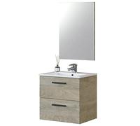 PEGANE Meuble sous Vasque de Salle de Bain Suspendu 60 cm avec 2 tiroirs + Miroir - Hauteur 57 x Longueur 60 x Profondeur 45 cm