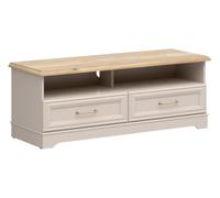 PEGANE Meuble TV 2 tiroirs et étagères Ouvertes Coloris Cachemire/Chêne Mauvella - Longueur 124 x Profondeur 44 x Hauteur 47 cm
