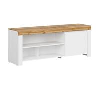 Pegane Meuble TV bas 1 porte - Blanc chêne