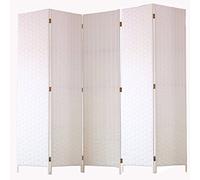 PEGANE - Paravent de 5 Pans Tressé en Fibres Naturelles Coloris Blanc - Dim : H180 x L225 cm