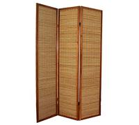 PEGANE Paravent en Bois Brun avec Bambou de 3 pans