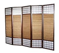 Pegane Paravent japonais bois bambou 5 panneaux
