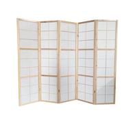 Paravent japonais bois naturel, séparateur de pièce 5 pans - Hauteur 175 cm x Longueur 220 cm - -