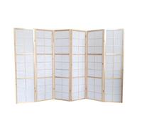 Paravent japonais bois naturel, séparateur de pièce 6 pans - Hauteur 175 cm x Longueur 264 cm - -
