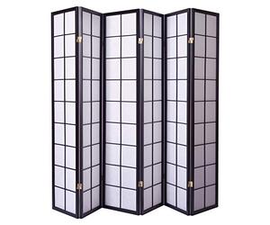 PEGANE Paravent Japonais Bois Noir et Papier de Riz 6 pans H 175 cm | Grands carreaux