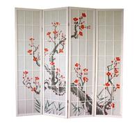 PEGANE Paravent Japonais Fleur de Cerisier Bois Blanc 4 pans L176xH175xP2cm | Modulable