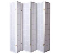 PEGANE Paravent Japonais Grands Carreaux Bois Blanc et Papier de Riz - 6 pans - Dim : H 175 cm