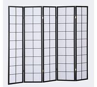 PEGANE Paravent Japonais Grands Carreaux Bois Noir et Papier de Riz - 5 pans - Dim : H 175 cm