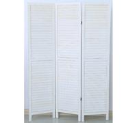 Paravent persienne de 3 pans en bois, coloris blanc lasuré Effet brocante- Dim : H170 x L120cm