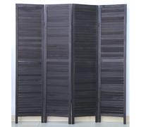 Pegane Paravent persienne 4 panneaux bois - Noir