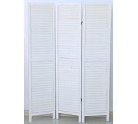 Paravent persienne de 3 pans en bois, coloris blanc lasuré Effet brocante- Dim : H170 x L120cm