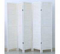 PEGANE Paravent persienne de 5 pans en Bois, Coloris Blanc. Effet brocante - Dim : H170 x L200cm