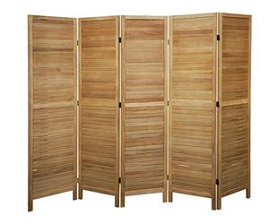 PEGANE Paravent persienne de 5 pans en Bois, Coloris Brun Clair - Dim : H170 x L200cm