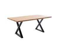PEGANE Table à Manger avec Bord Droit Coloris Chêne Massif et Pieds en métal Noir - Longueur 160 x Profondeur 90 x Hauteur 76 cm