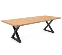 PEGANE Table à Manger avec Bord Droit Coloris Chêne Massif et Pieds en métal Noir - Longueur 200 x Profondeur 100 x Hauteur 76 cm