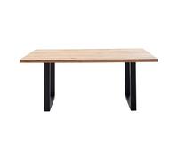 PEGANE Table à Manger avec Bord Droit Coloris Chêne Massif Naturel et Pieds en métal Noir - Longueur 180 x Profondeur 100 x Hauteur 76 cm
