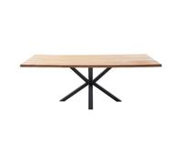 PEGANE Table à Manger avec Bord irrégulier Coloris Chêne Massif Naturel et Pieds en métal Forme croisée - Longueur 200 x Profondeur 100 x Hauteur 76 cm