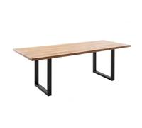 PEGANE Table à Manger avec Bord irrégulier Coloris Chêne Massif Naturel et Pieds en métal Noir - Longueur 220 x Profondeur 100 x Hauteur 76 cm