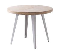 PEGANE Table à Manger Ronde Extensible en Bois Coloris chêne Nordique Pieds Blanc - diamètre 100-180 x Hauteur 76 cm