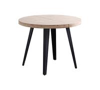 PEGANE - Table à Manger Ronde Extensible en Bois Coloris Chêne Nordique Pieds Noir - Diamètre 100-180 x Hauteur 76 cm