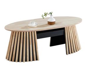 PEGANE Table Bass relevable Ovale Coloris chêne Nordique/Noir - Longueur 120 X Largeur 60 x Hauteur 45,5-60,5 cm
